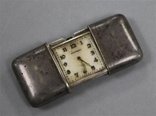 A late 1920s silver Movado travelling watch, 47mm.